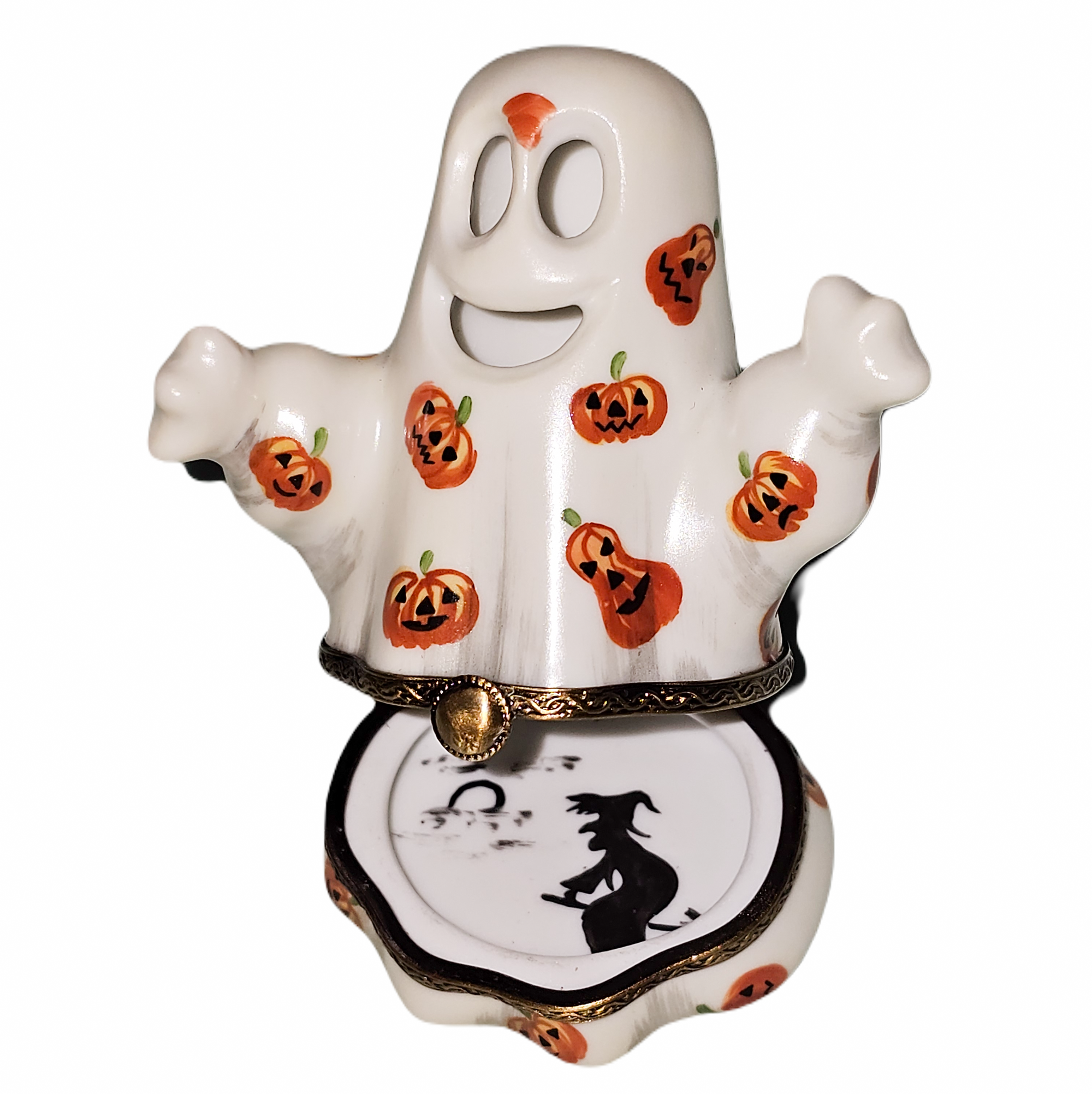 Halloween Ghost and Pumpkin Delight Porcelain Limoges Halloween French Trinket Box