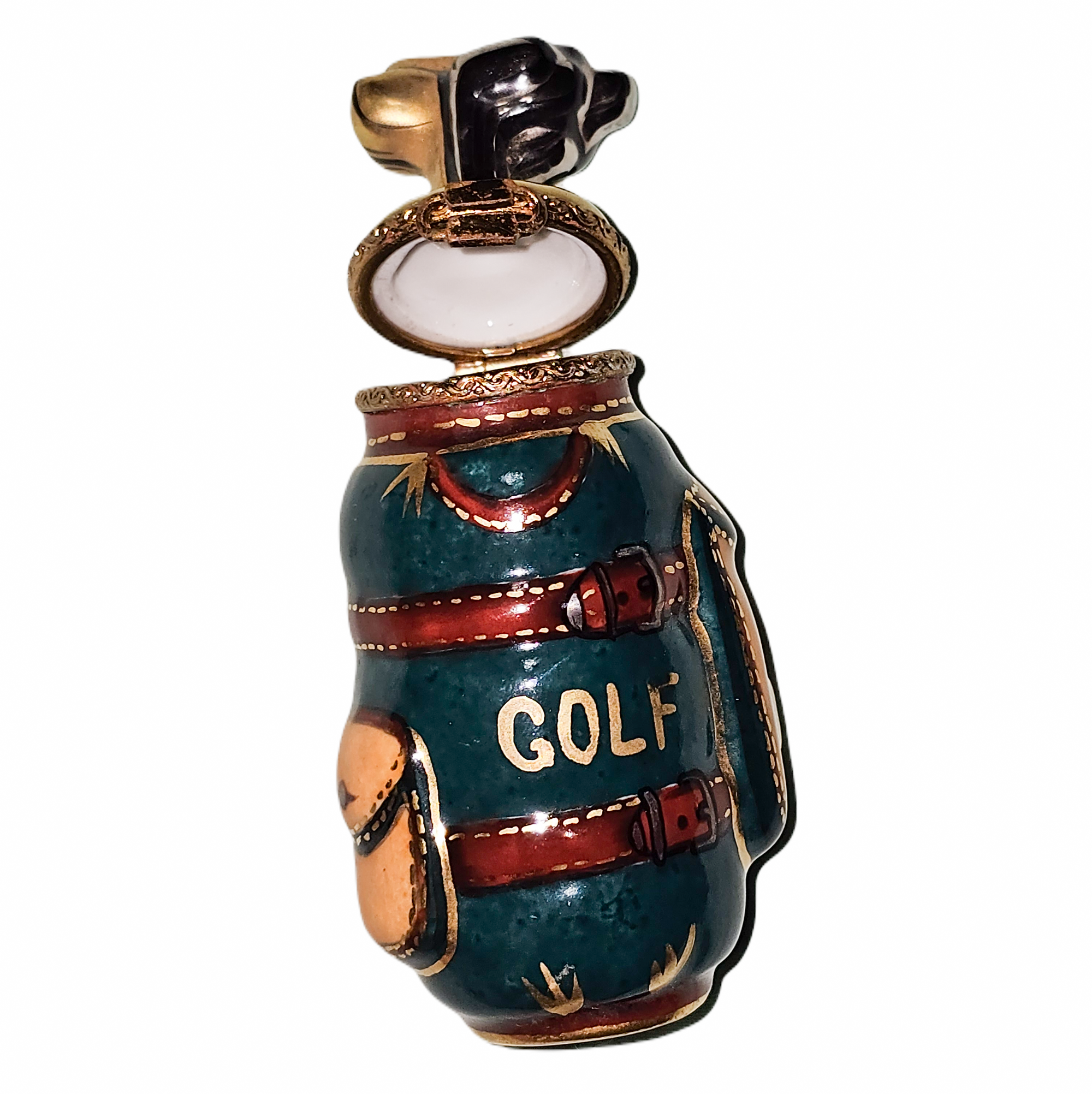 Dark Green Golf Bag Limoges Box Porcelain Limoges sports French Trinket Box