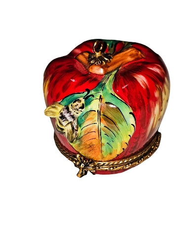 Apple Delight with Bee Design Porcelain Limoges fruit Vegetable French Trinket Box