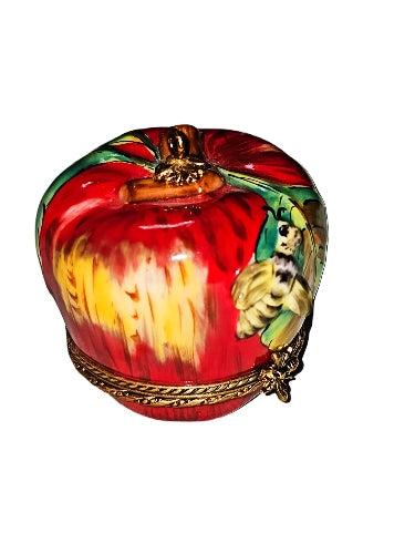 Apple Delight with Bee Design Porcelain Limoges fruit Vegetable French Trinket Box