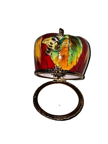 Apple Delight with Bee Design Porcelain Limoges fruit Vegetable French Trinket Box