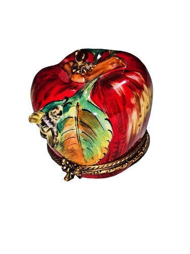 Apple Delight with Bee Design Porcelain Limoges fruit Vegetable French Trinket Box