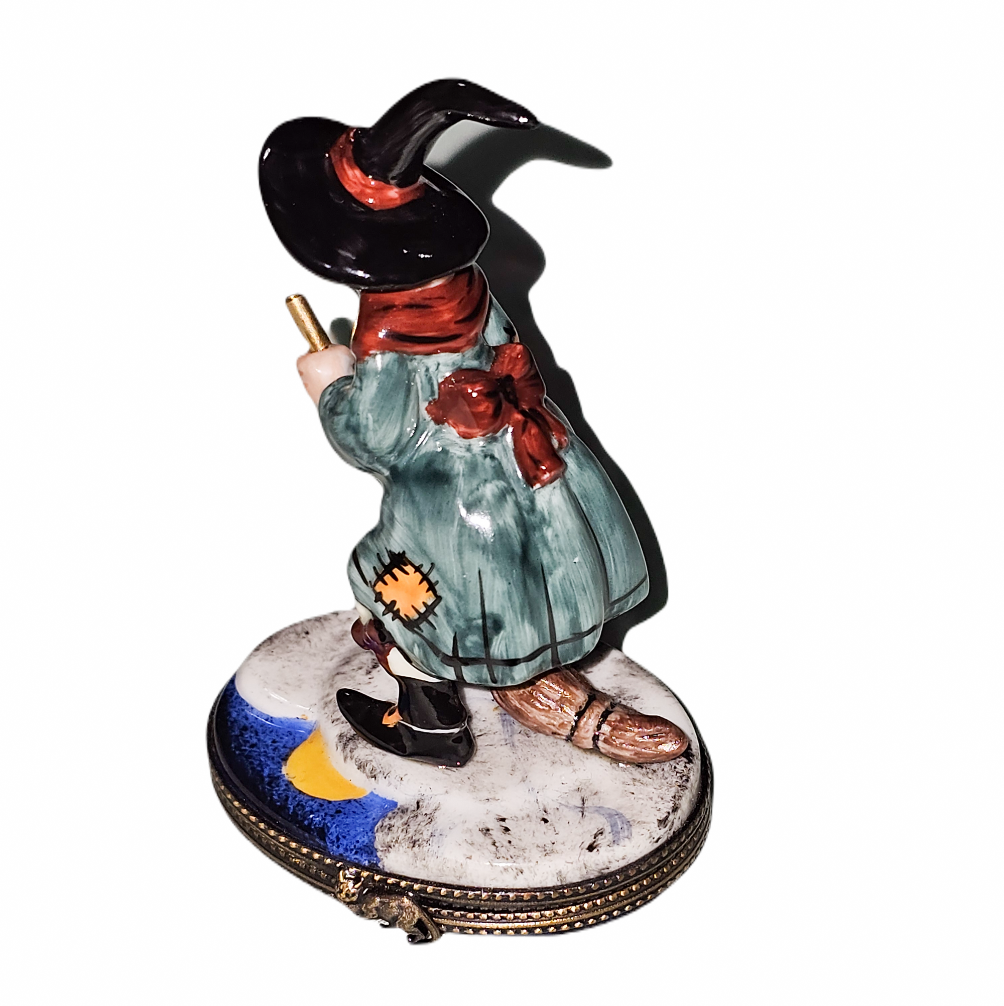 Charming Witch on Broom Box Porcelain Limoges Halloween French Trinket Box