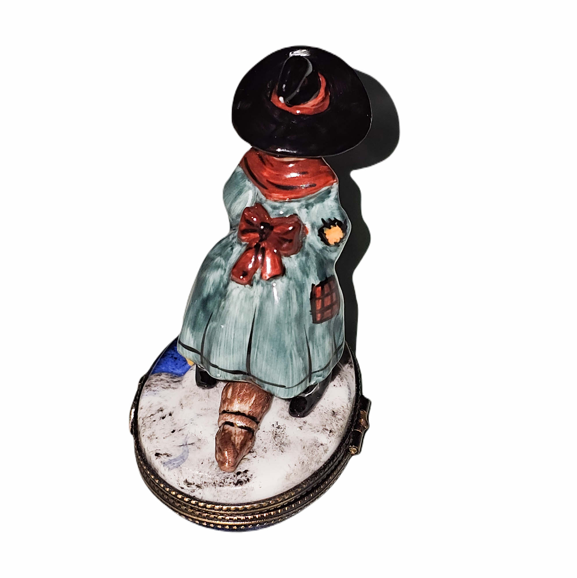 Charming Witch on Broom Box Porcelain Limoges Halloween French Trinket Box