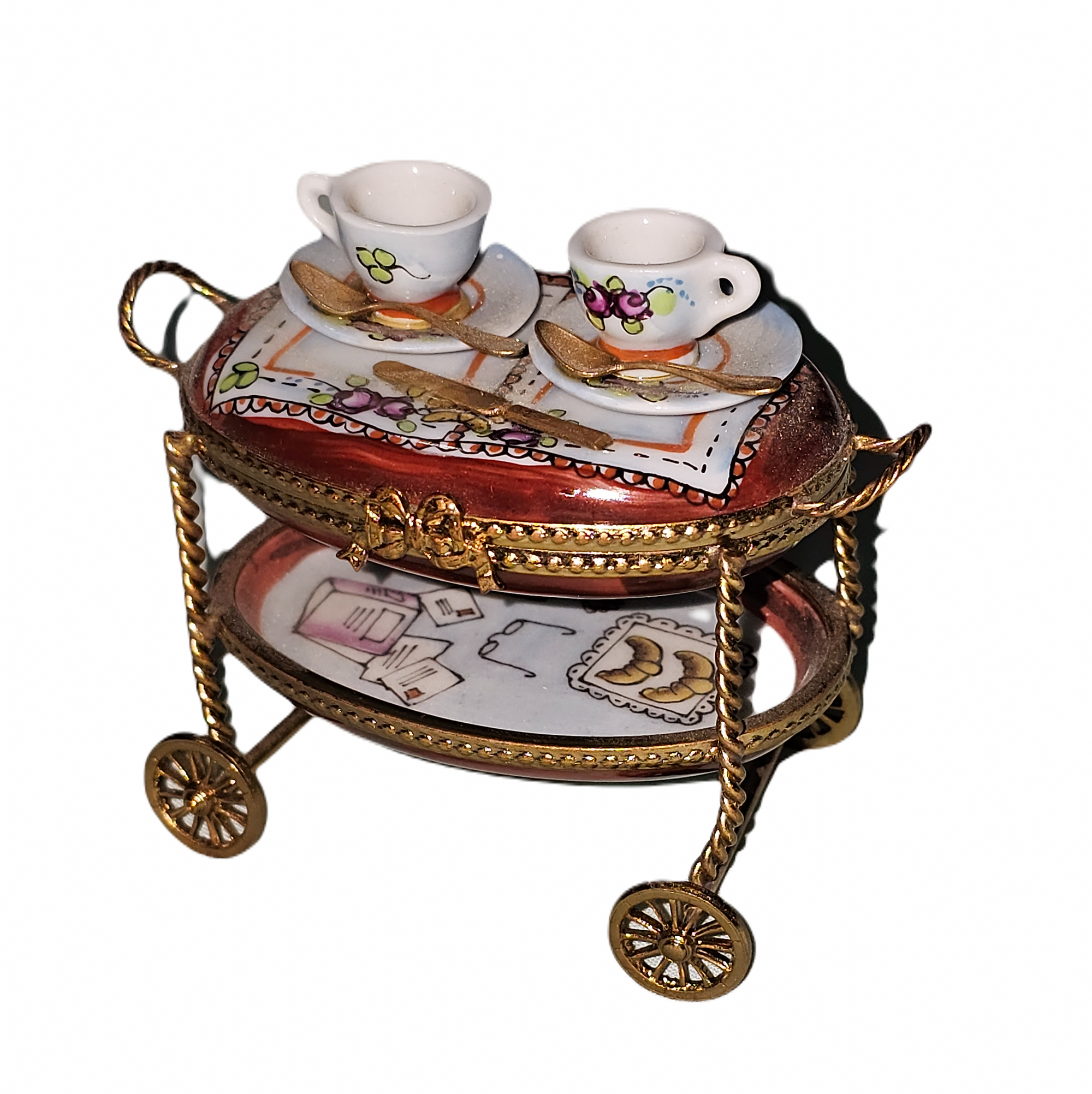 Maroon Elegance Tea Cart Porcelain Limoges home China French Trinket Box