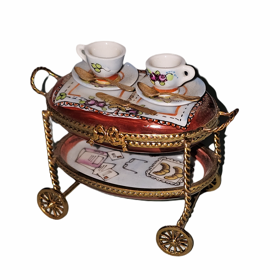 Maroon Elegance Tea Cart Porcelain Limoges home China French Trinket Box