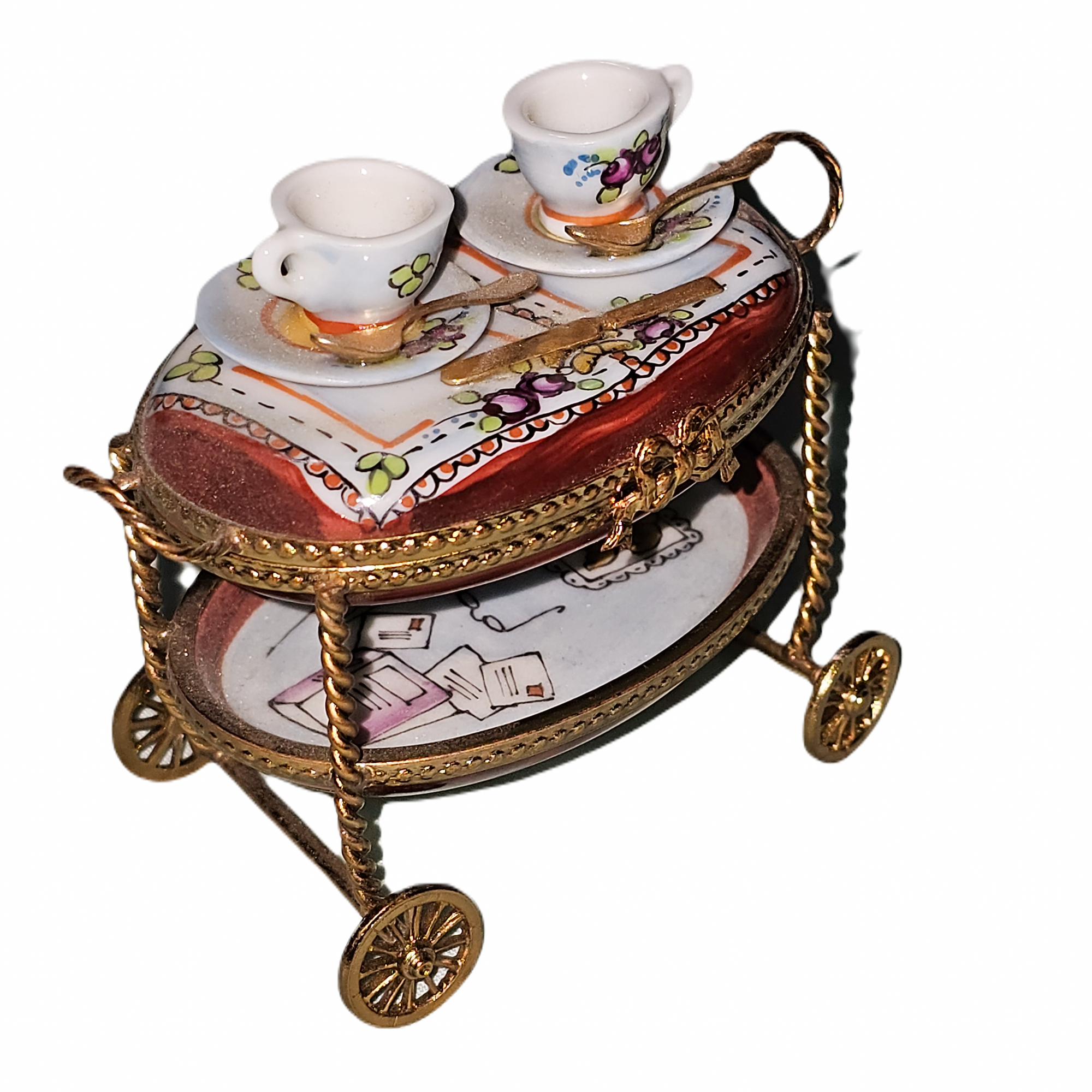 Maroon Elegance Tea Cart Porcelain Limoges home China French Trinket Box