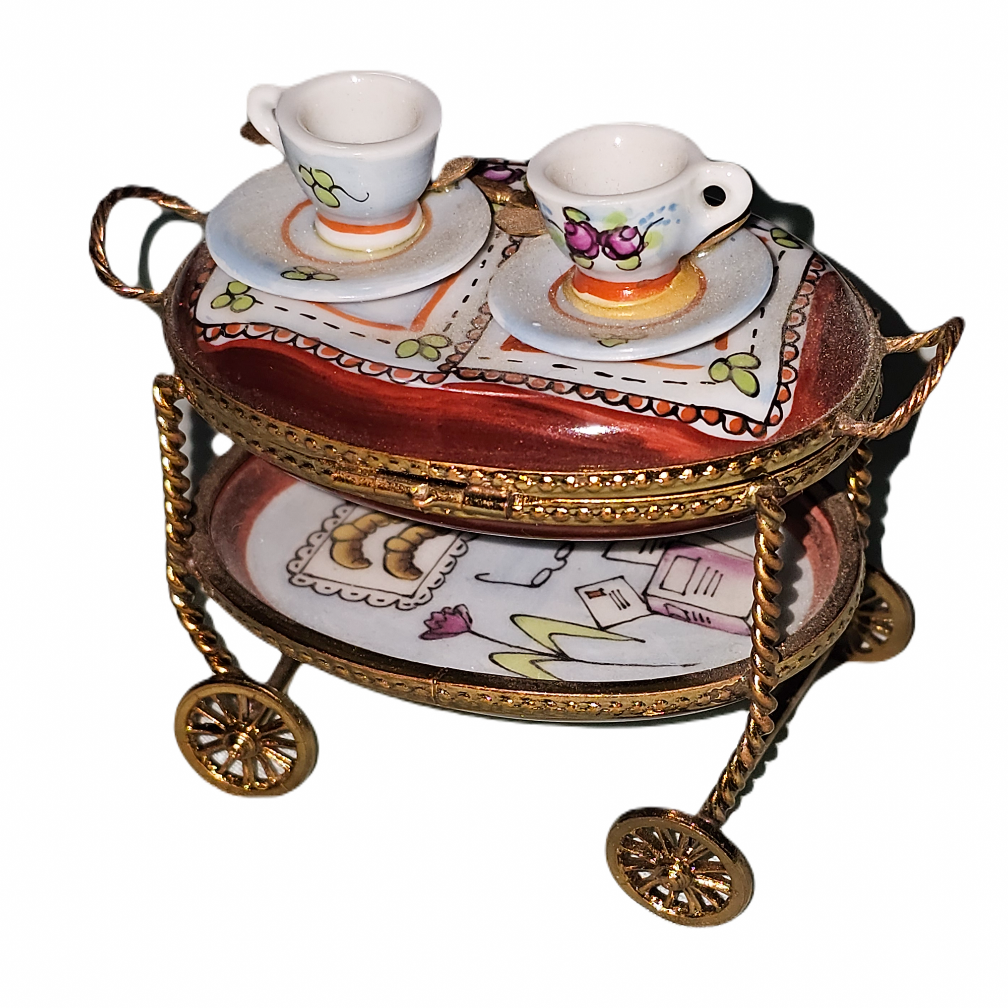 Maroon Elegance Tea Cart Porcelain Limoges home China French Trinket Box