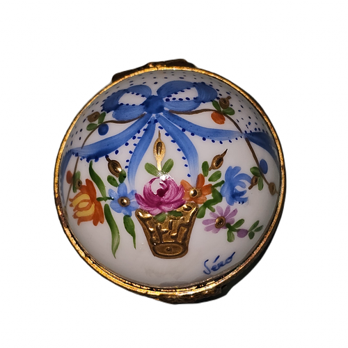 Mini Blue Floral Treasure Porcelain Limoges traditional French Trinket Box