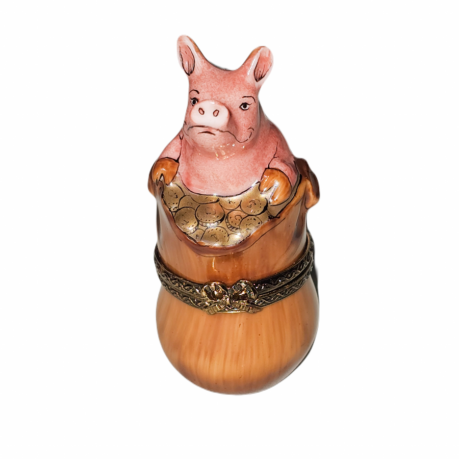 Charming Pig in Barrel Box Porcelain Limoges pig farm animal French Trinket Box