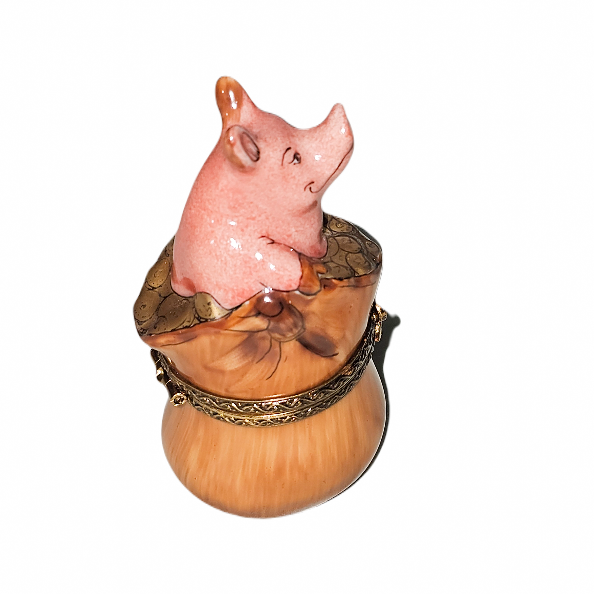 Charming Pig in Barrel Box Porcelain Limoges pig farm animal French Trinket Box