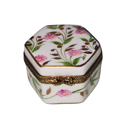 Mini Hexa Pink Floral Limoges Box Porcelain Limoges traditional French Trinket Box
