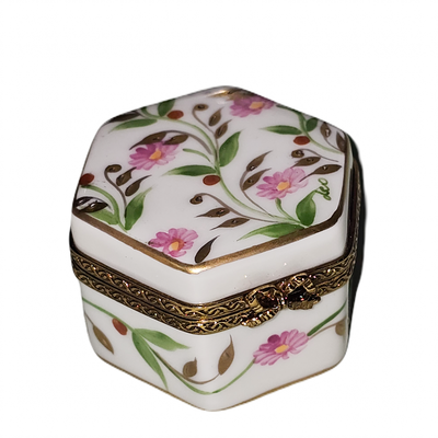 Mini Hexa Pink Floral Limoges Box Porcelain Limoges traditional French Trinket Box