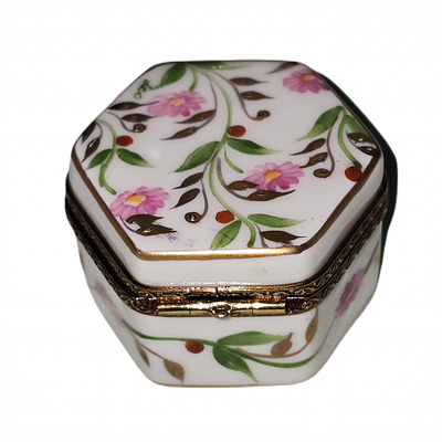 Mini Hexa Pink Floral Limoges Box Porcelain Limoges traditional French Trinket Box