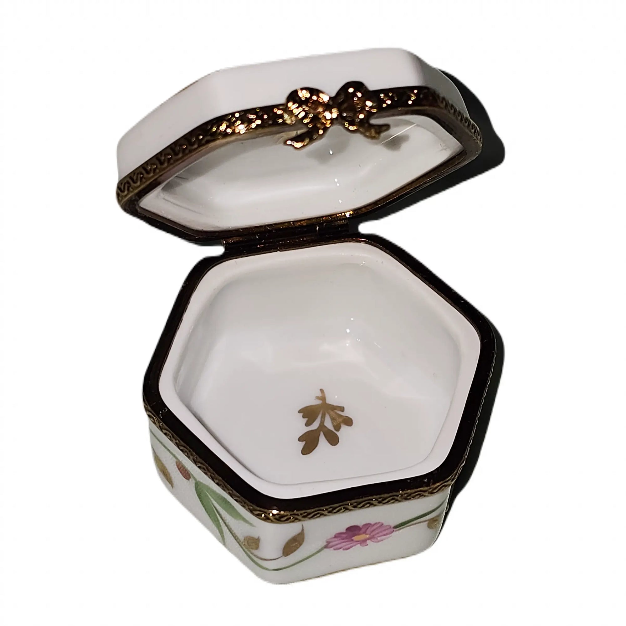 Mini Hexa Pink Floral Limoges Box Porcelain Limoges traditional French Trinket Box