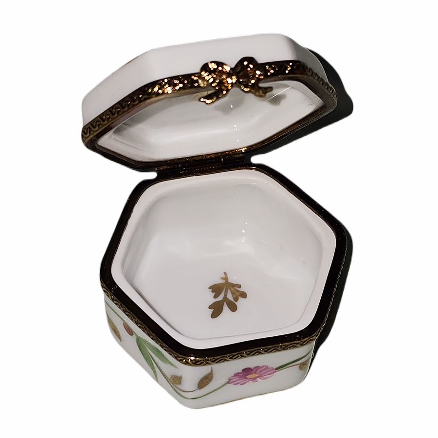 Mini Hexa Pink Floral Limoges Box Porcelain Limoges traditional French Trinket Box