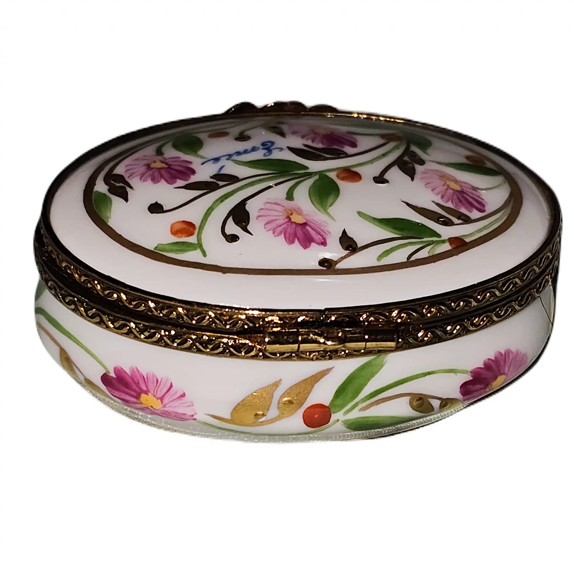 Small Oval Pink Floral Box Porcelain Limoges traditional French Trinket Box