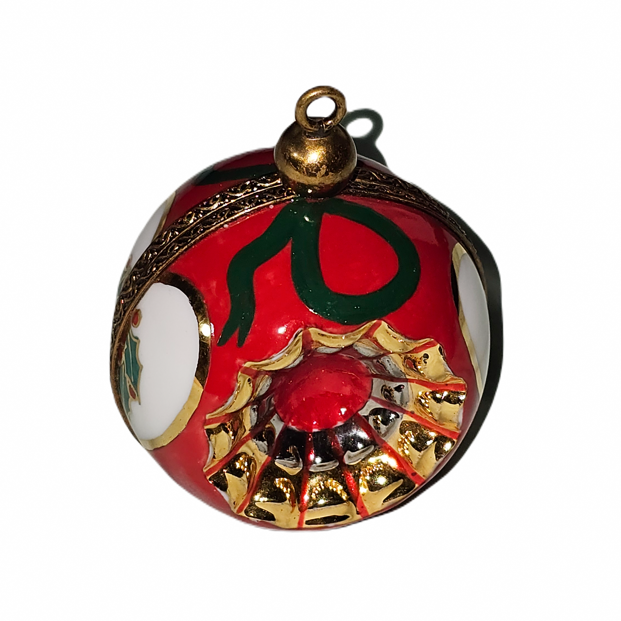 Elegant Red Christmas Ornament Porcelain Limoges xmas French Trinket Box