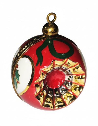 Red Christmas Ornament Limoges box, hand-painted porcelain made in France