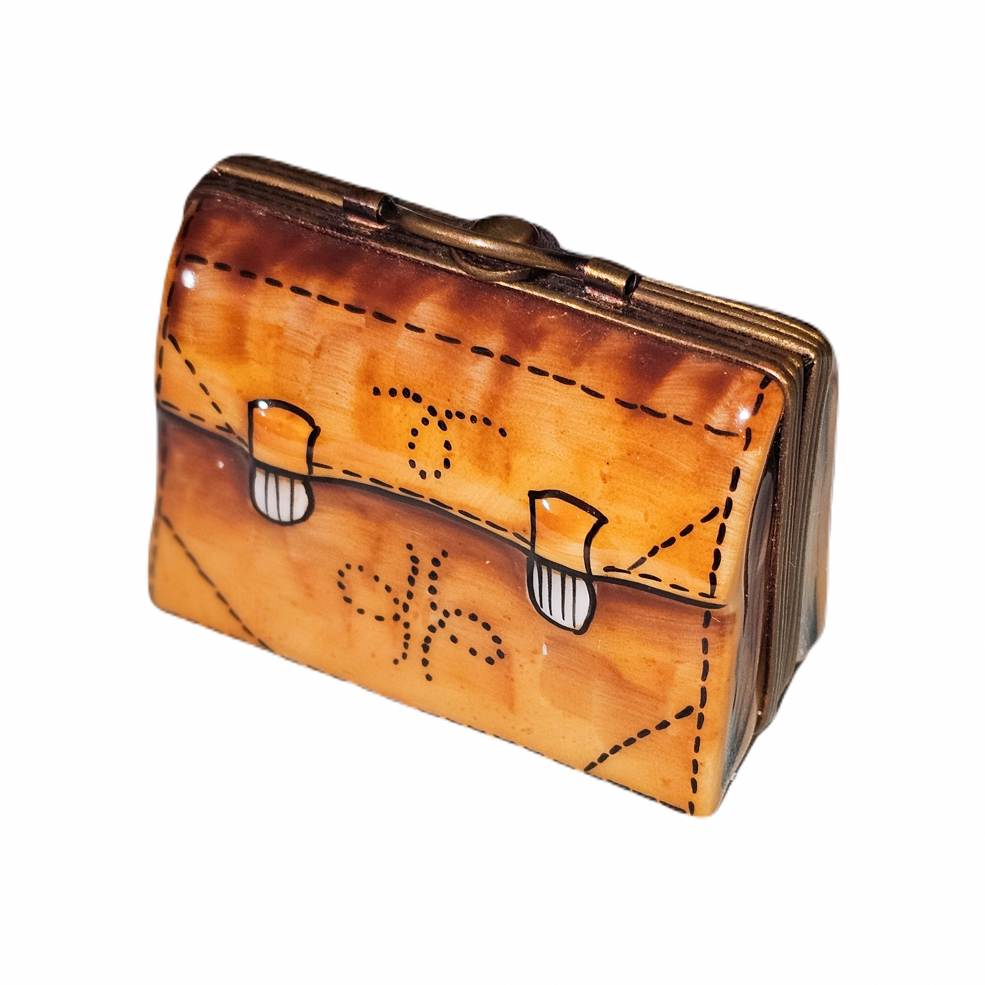 Elegant Limoges Brown Briefcase Porcelain Limoges bag purse professional French Trinket Box