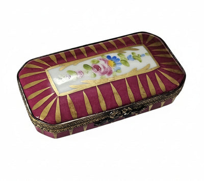 Red and Gold Rectangle with Flowers Limoges box, hand-painted porcelain made in France