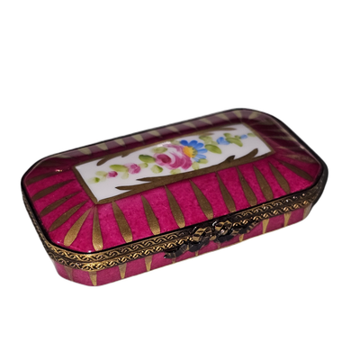 Red and Gold Rectangle Box with Flowers Limoges