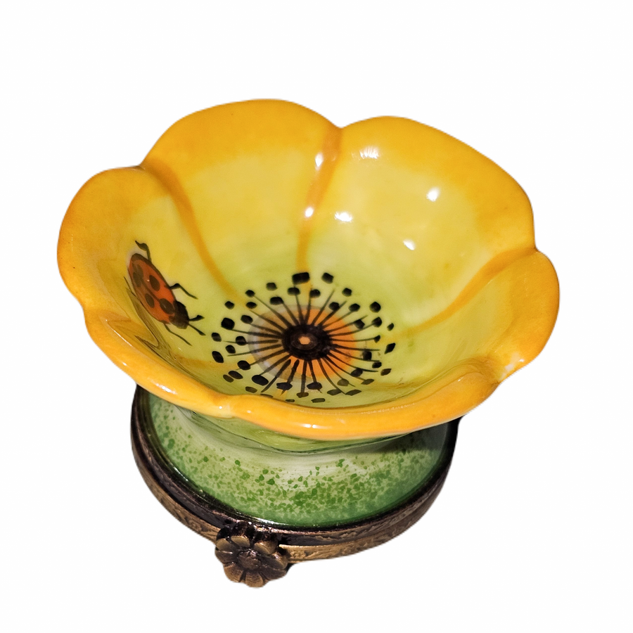 Vibrant Yellow Flower Limoges Box Porcelain Limoges garden flower French Trinket Box