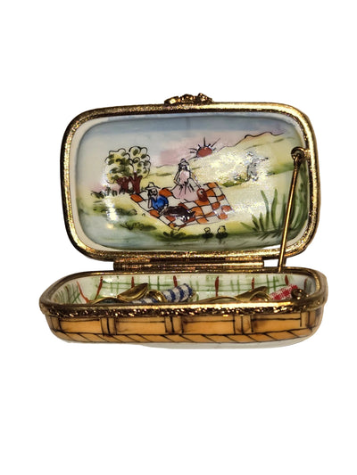 Picnic Basket Gift for Nature Lovers Limoges box, hand-painted porcelain made in France