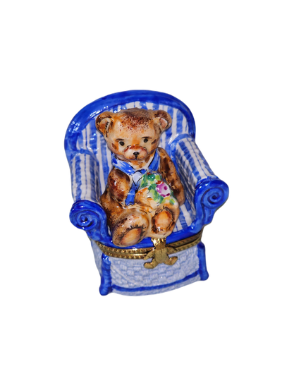 Blue Teddy Bear Limoges Box Porcelain Limoges Teddy furniture French Trinket Box
