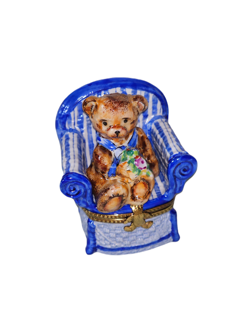 Blue Teddy Bear Limoges Box Porcelain Limoges Teddy furniture French Trinket Box