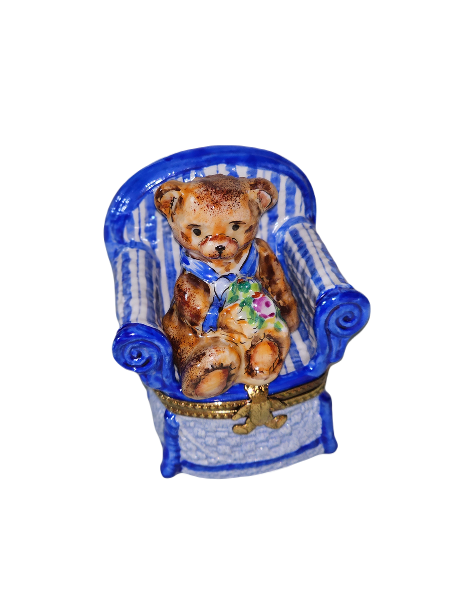 Blue Teddy Bear Limoges Box Porcelain Limoges Teddy furniture French Trinket Box