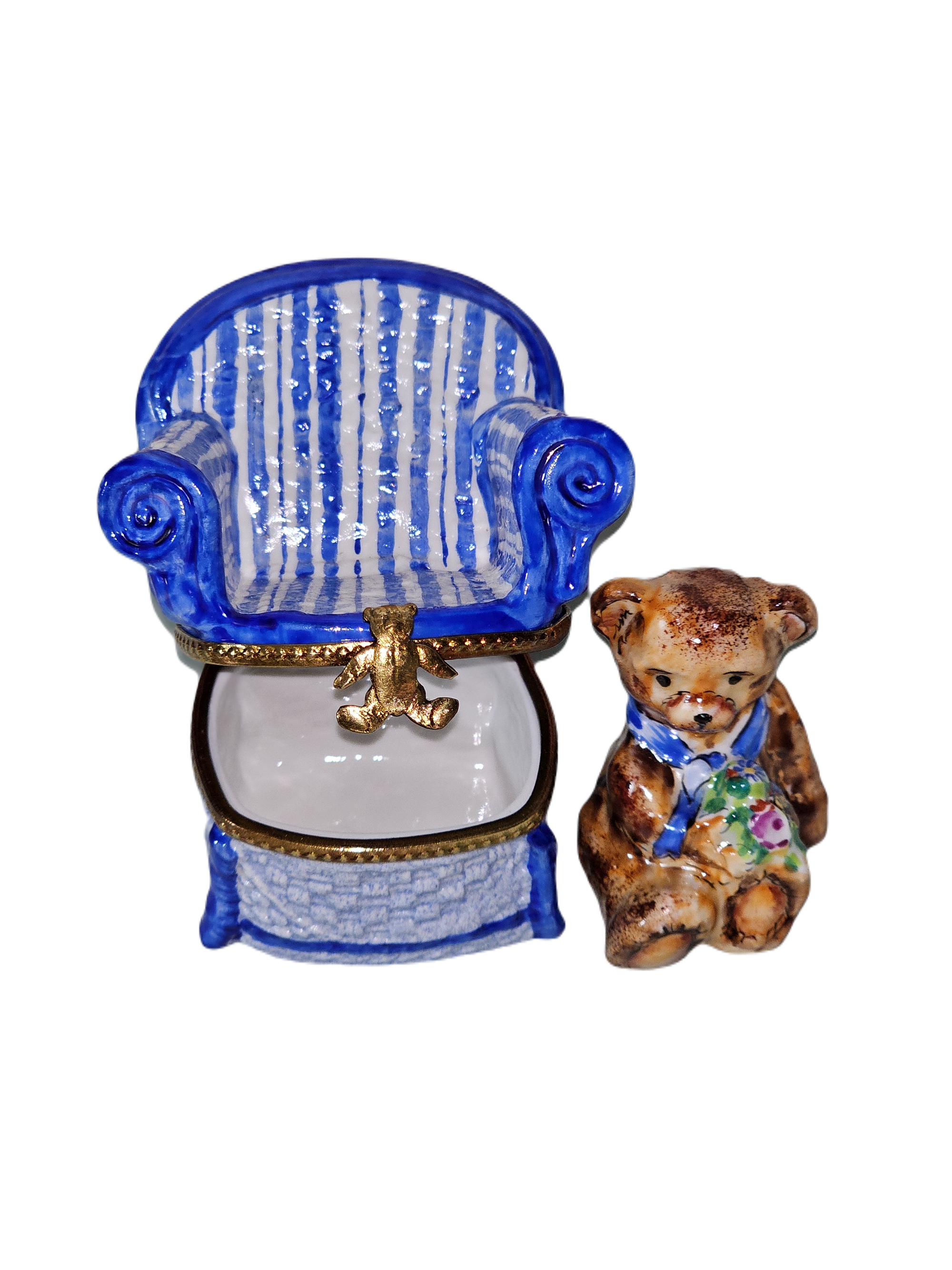 Blue Teddy Bear Limoges Box Porcelain Limoges Teddy furniture French Trinket Box