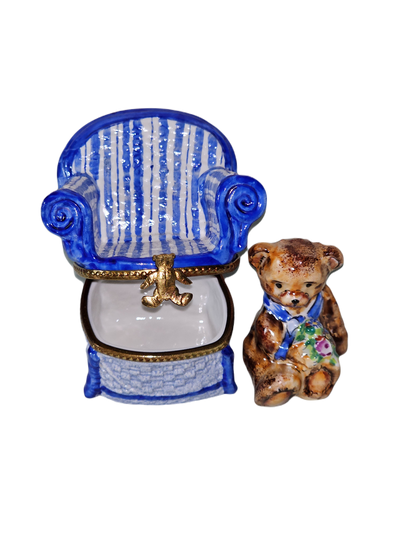 Blue Teddy Bear Limoges Box Porcelain Limoges Teddy furniture French Trinket Box