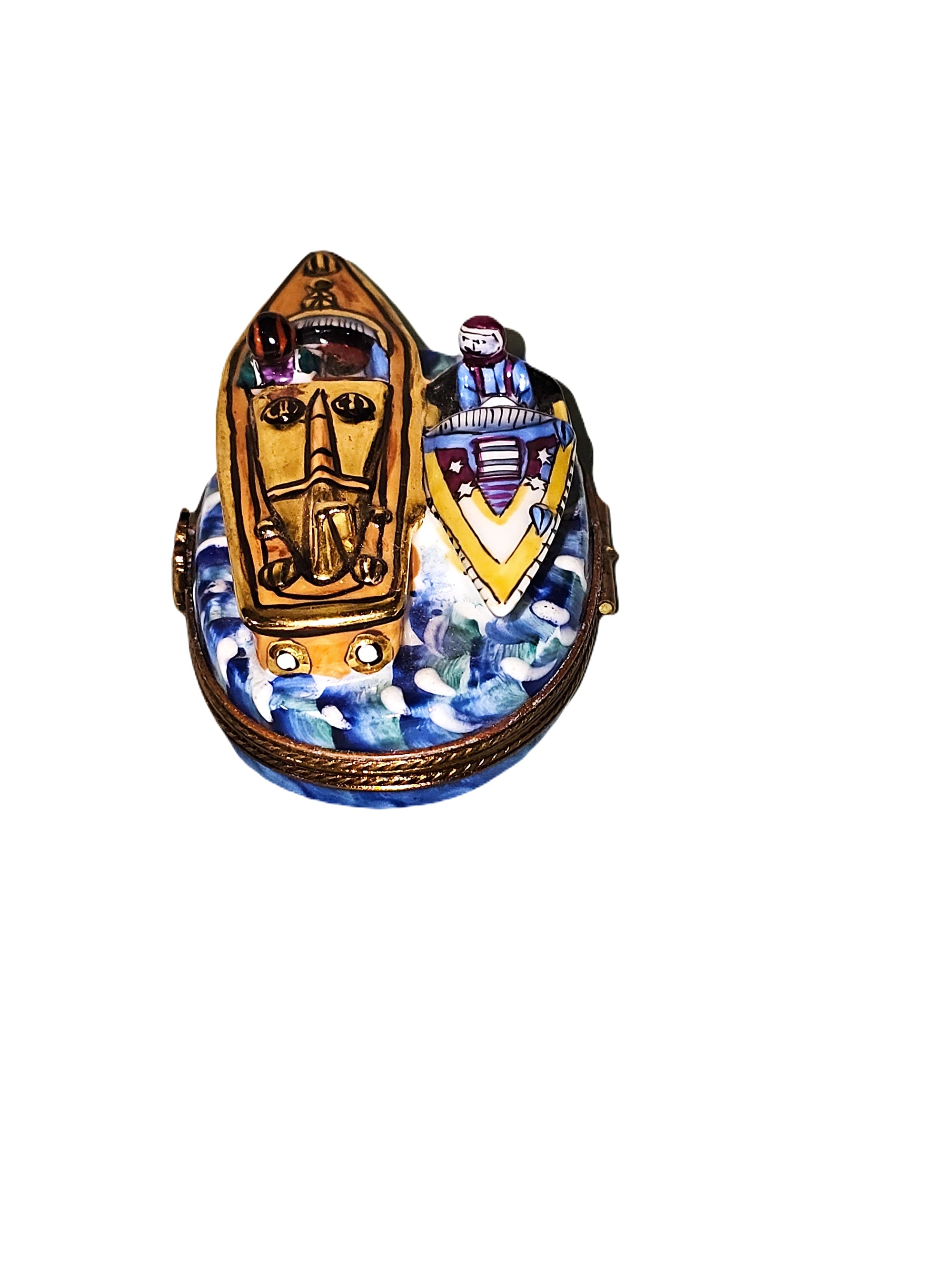 Two Exquisite Speedboats Porcelain Limoges vehicle boats French Trinket Box