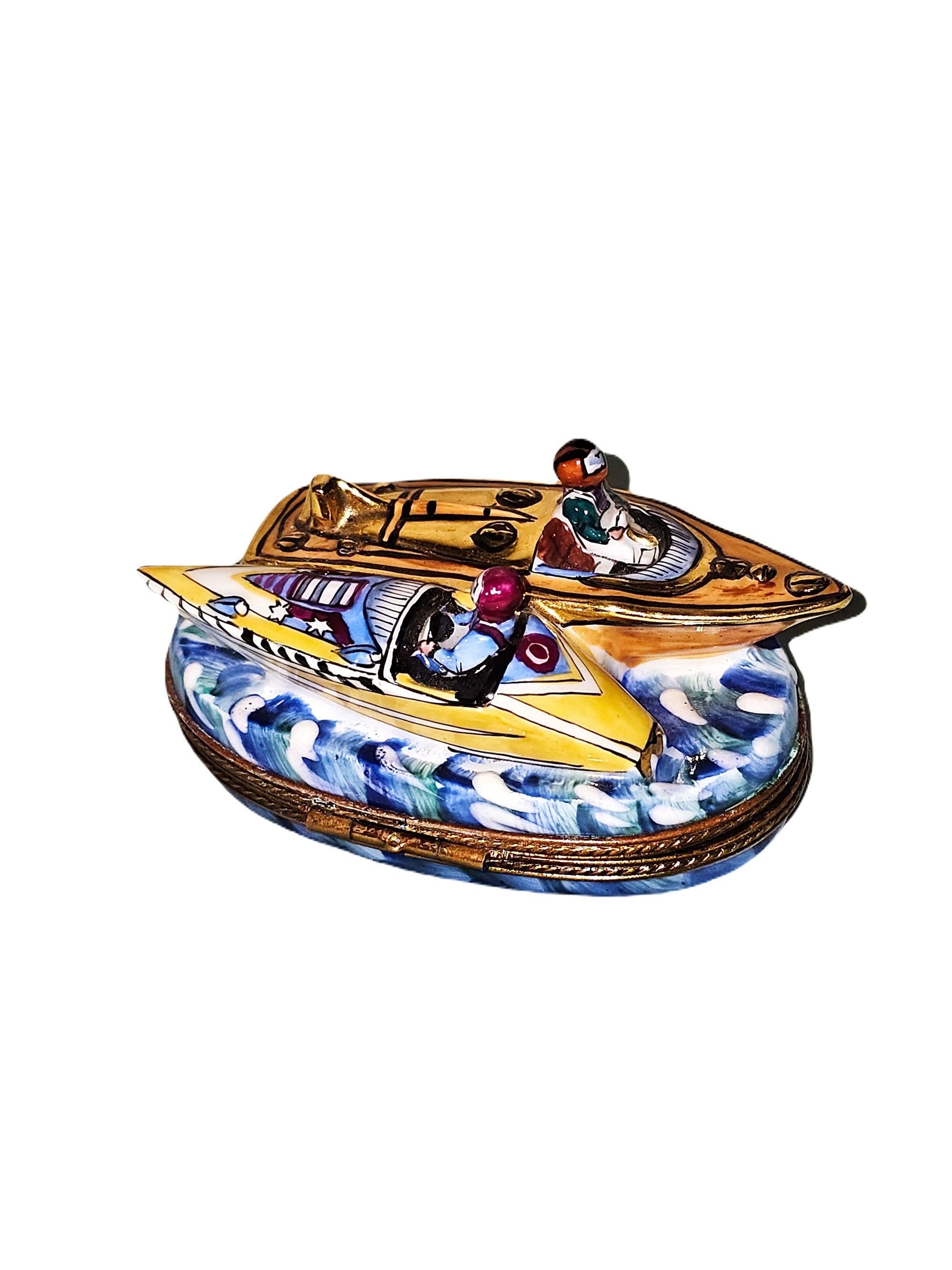 Two Exquisite Speedboats Porcelain Limoges vehicle boats French Trinket Box