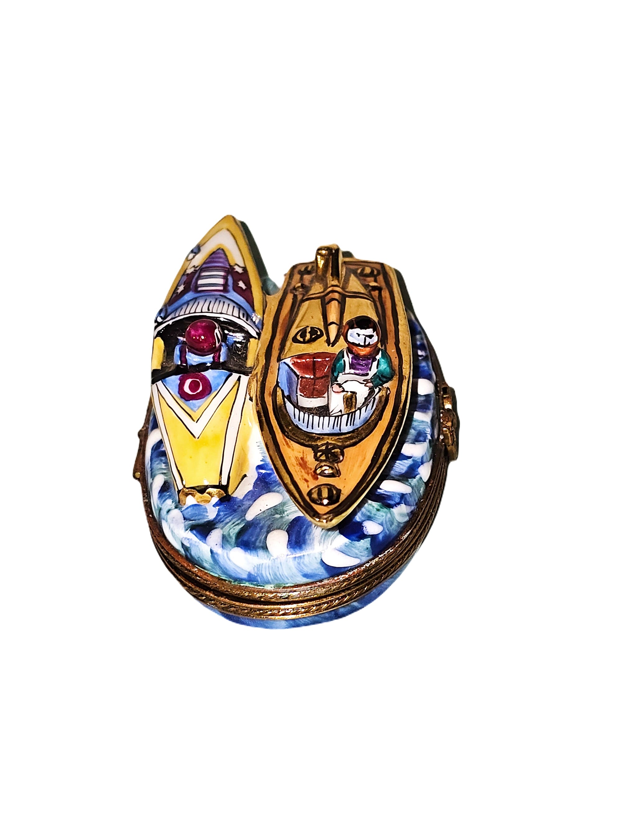 Two Exquisite Speedboats Porcelain Limoges vehicle boats French Trinket Box