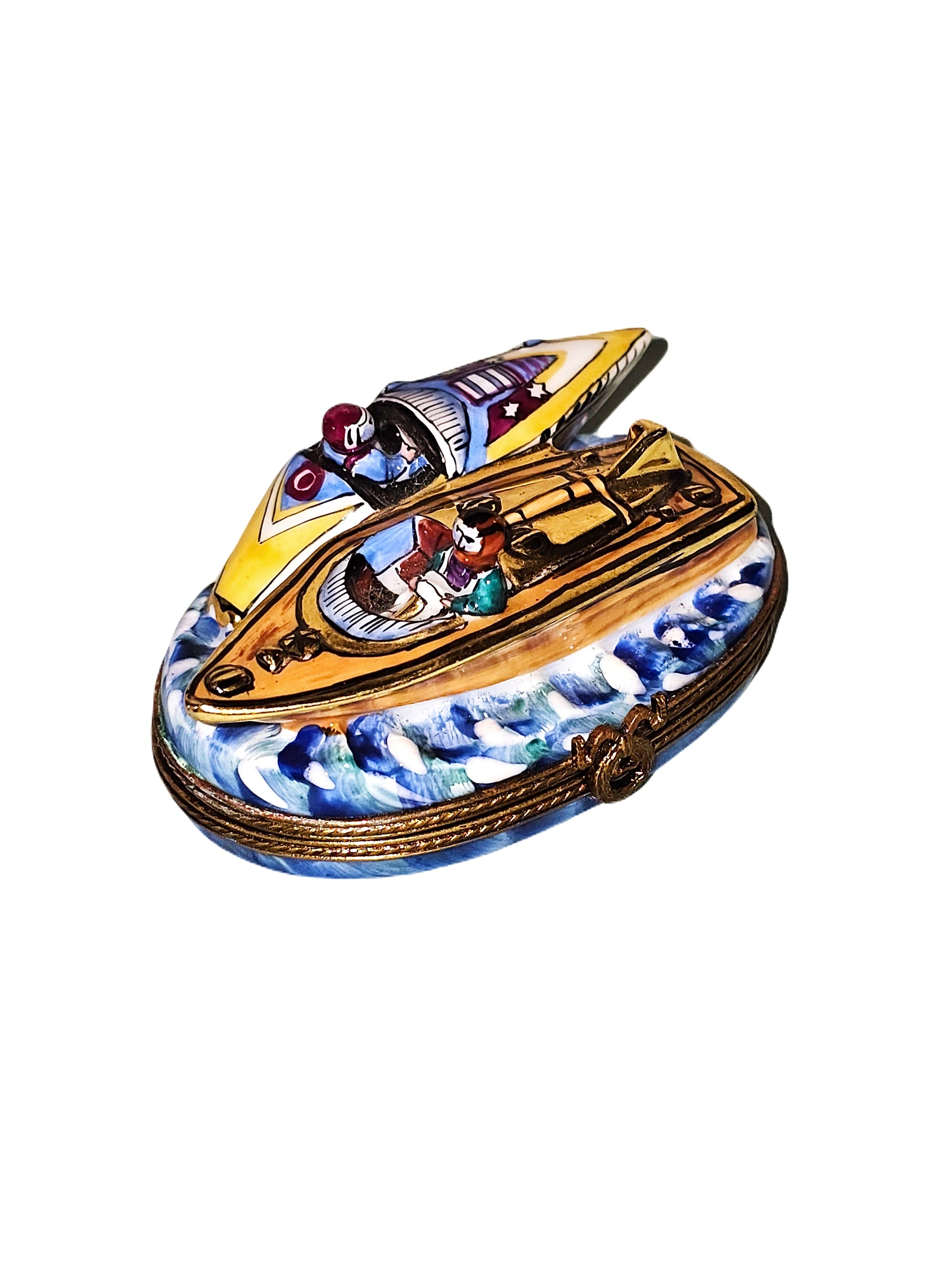 Two Exquisite Speedboats Porcelain Limoges vehicle boats French Trinket Box