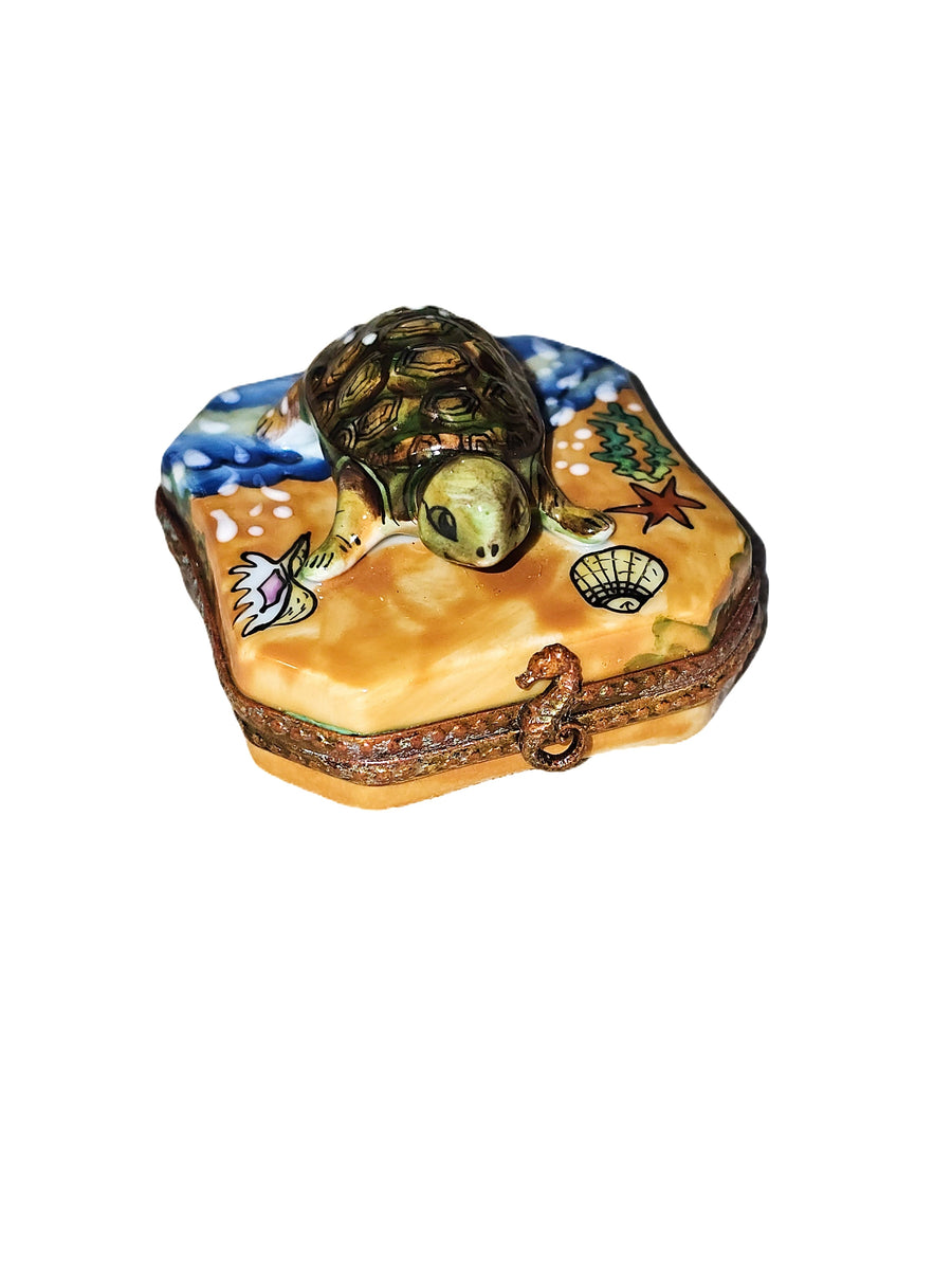 Turtle Beach Limoges Box Porcelain Limoges turtle frog French Trinket Box