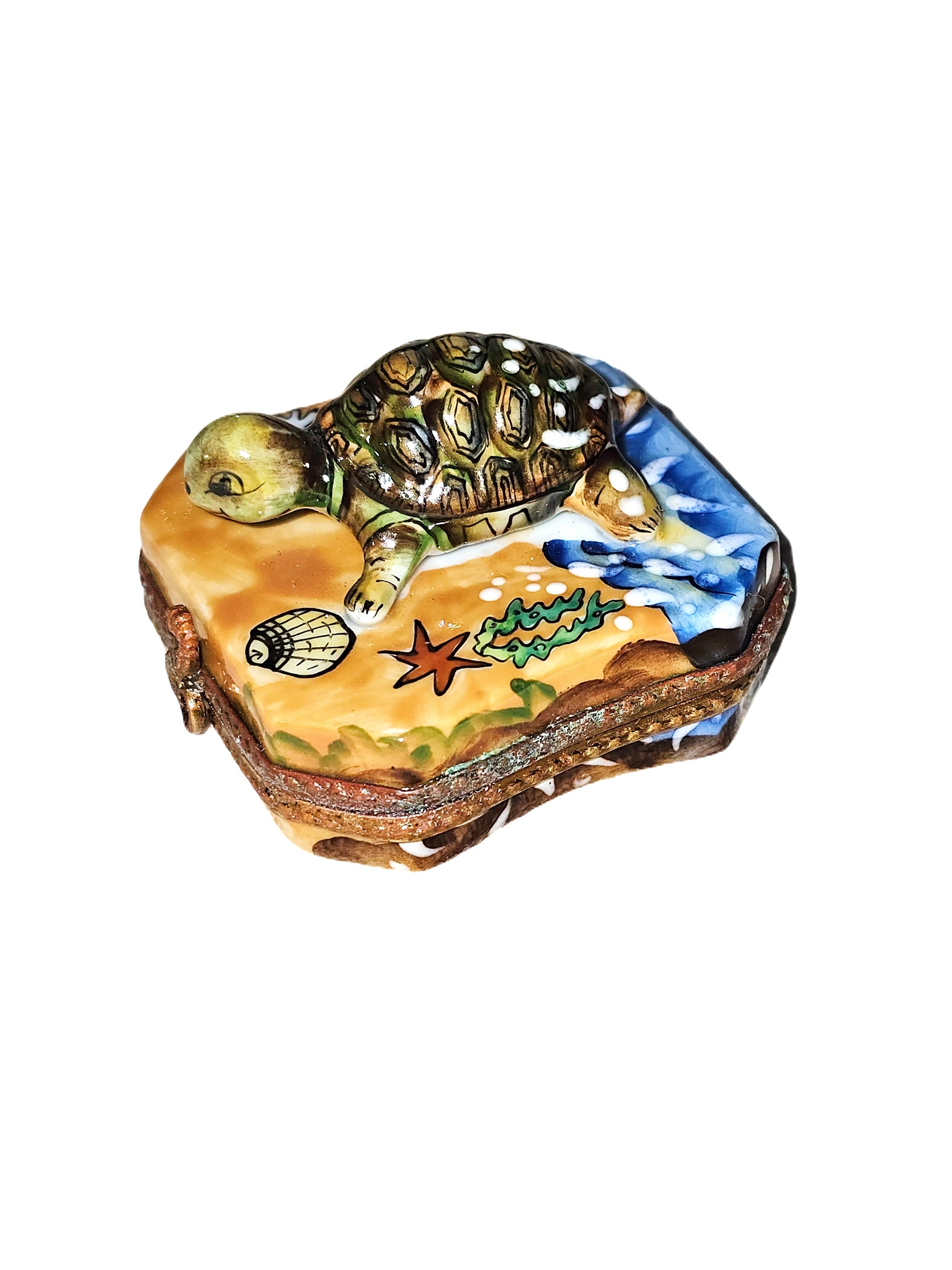 Turtle Beach Limoges Box Porcelain Limoges turtle frog French Trinket Box