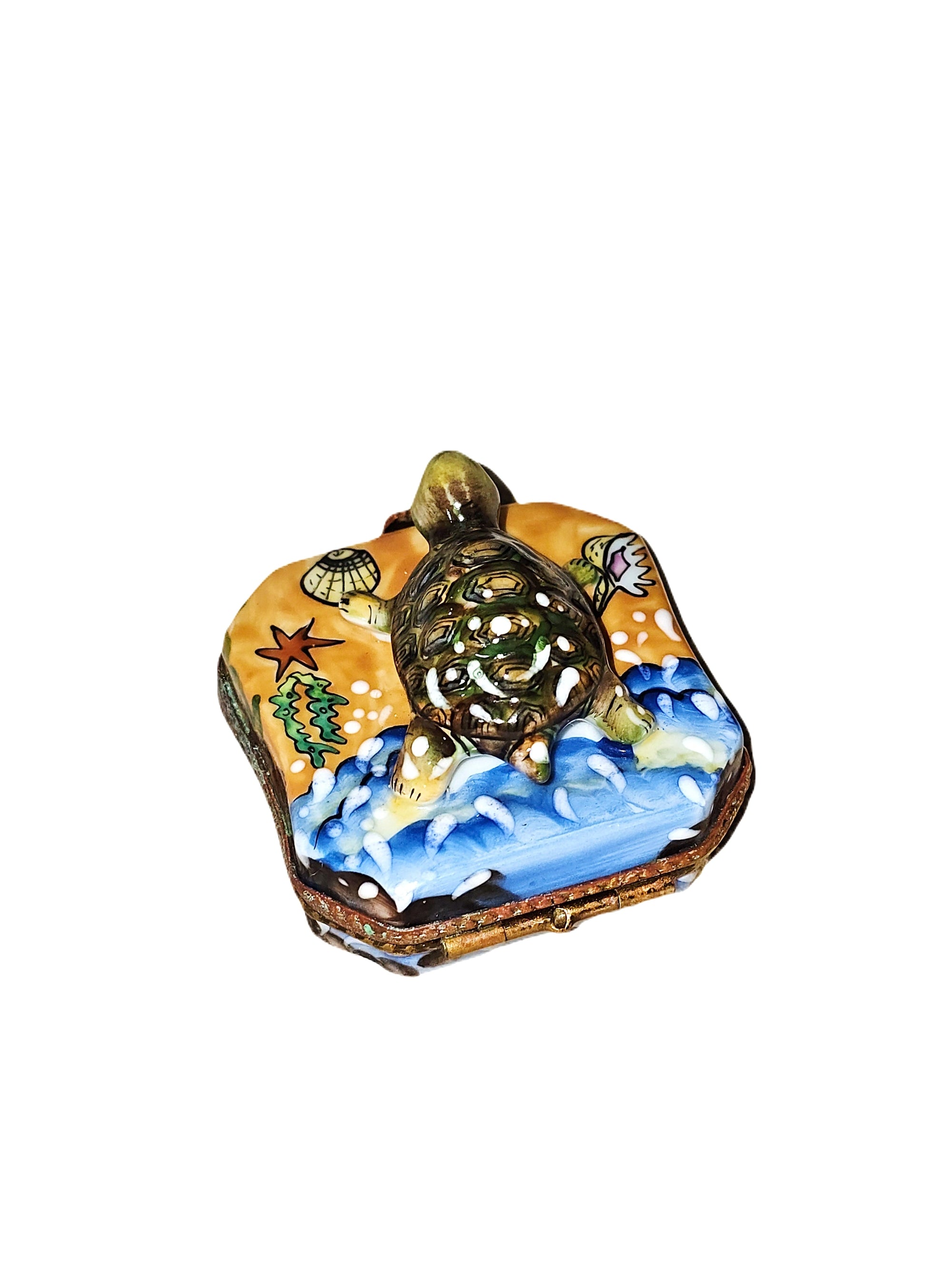 Turtle Beach Limoges Box Porcelain Limoges turtle frog French Trinket Box