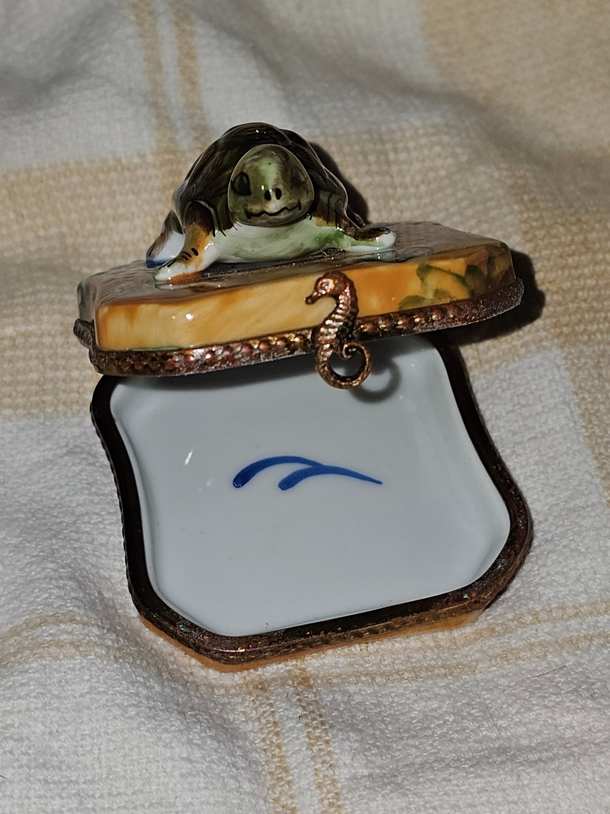 Turtle Beach Limoges Box Porcelain Limoges turtle frog French Trinket Box