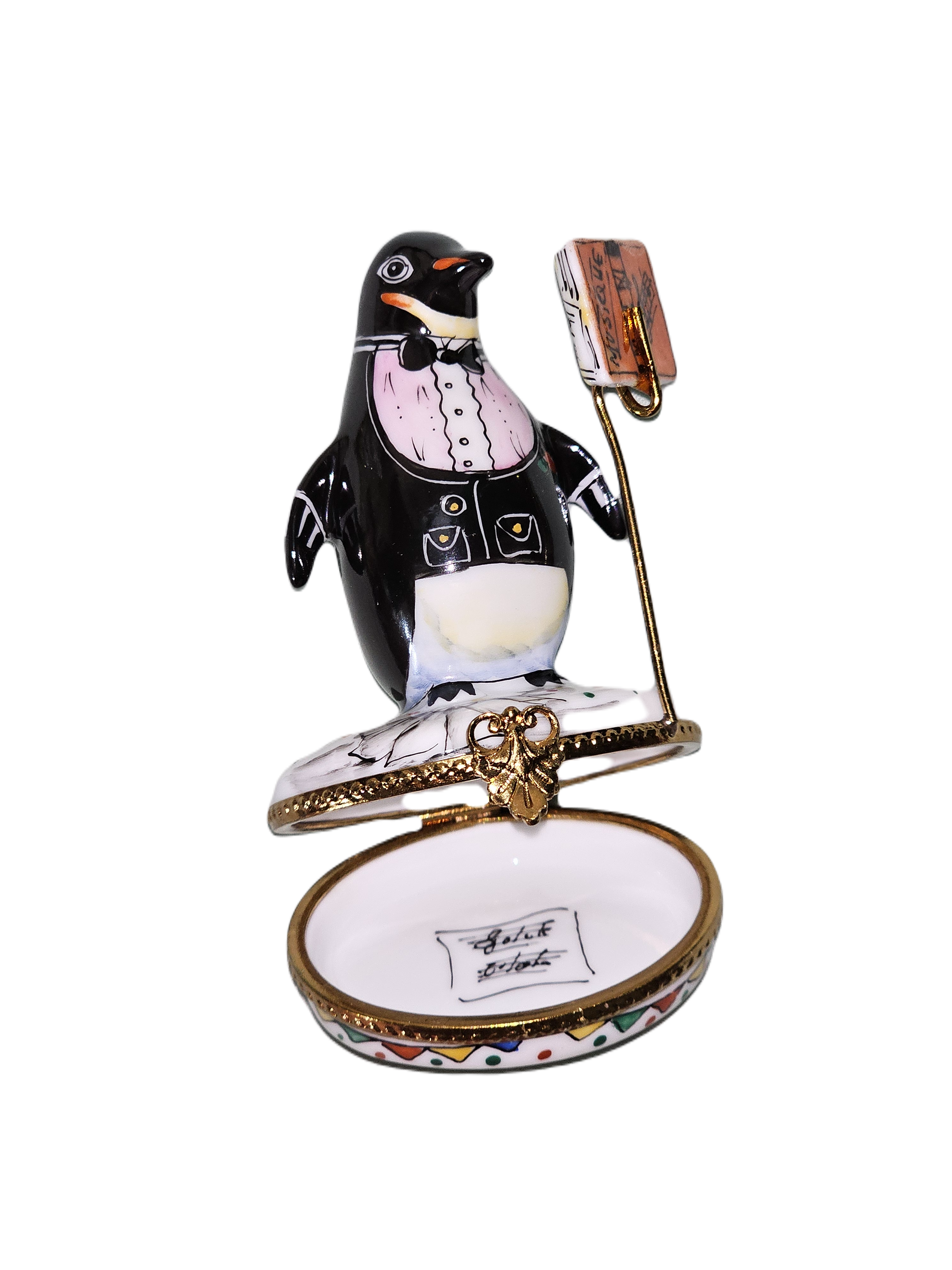 Penguin Conductor Limoges Box Porcelain Limoges birds music French Trinket Box