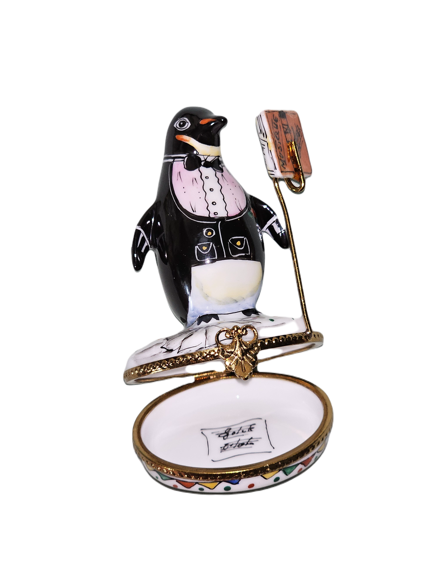 Penguin Conductor Limoges Box Porcelain Limoges birds music French Trinket Box