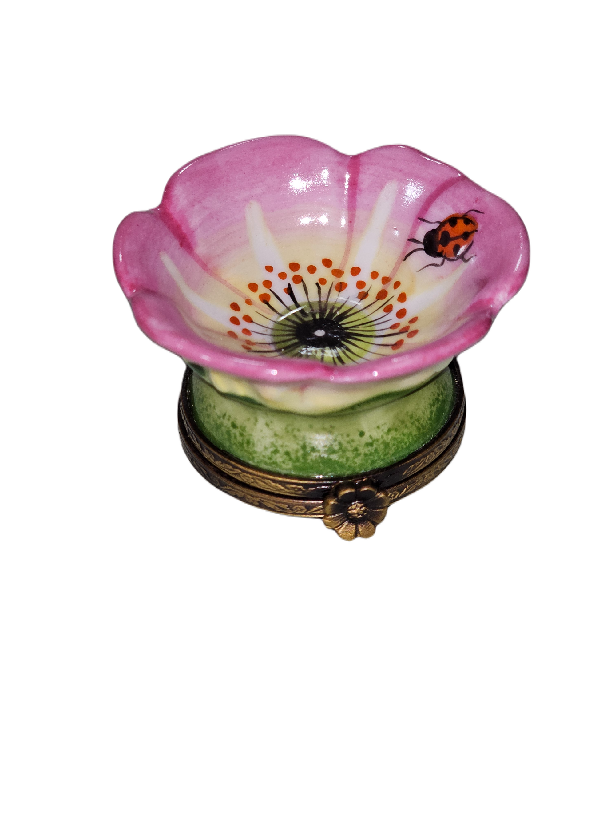 Charming Pink Flower With Bee Porcelain Limoges garden flowers French Trinket Box