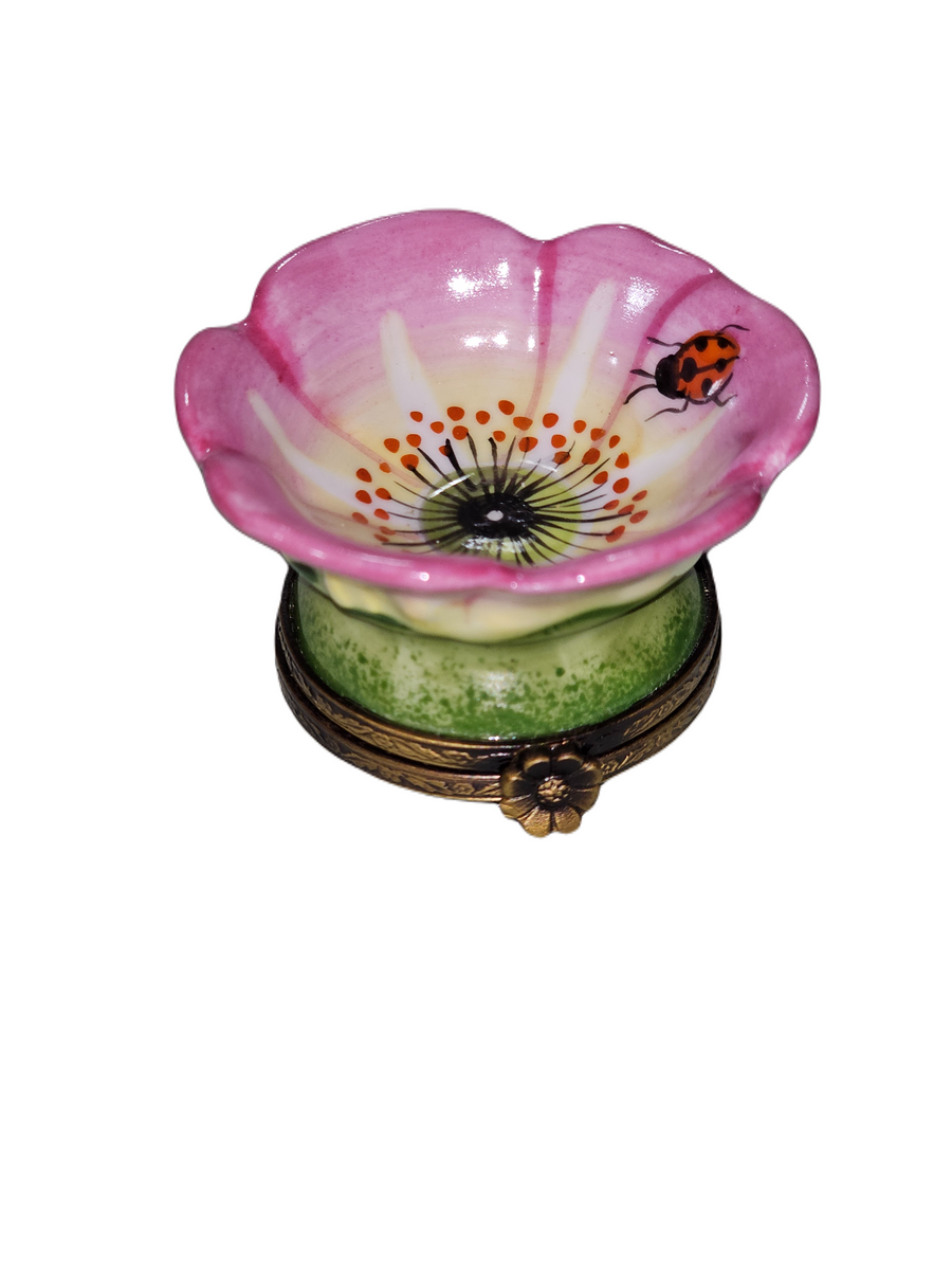 Charming Pink Flower With Bee Porcelain Limoges garden flowers French Trinket Box
