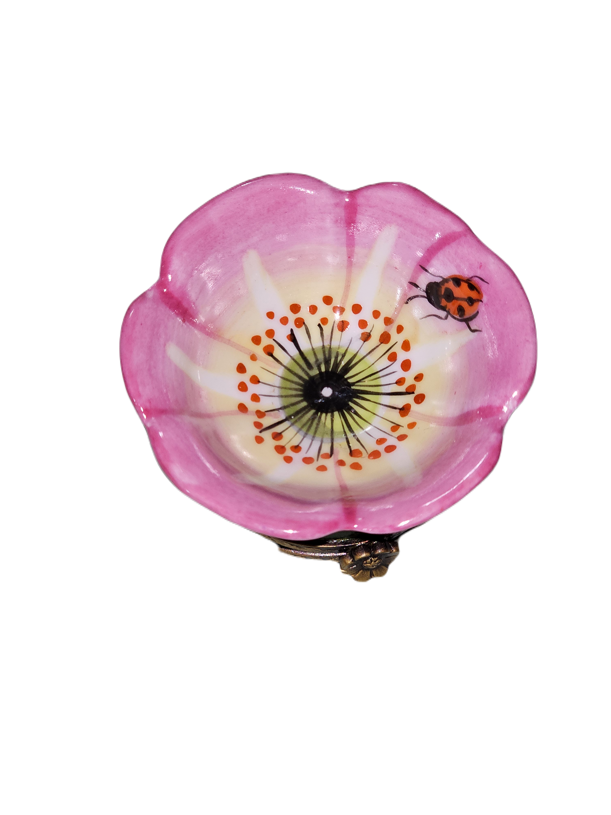 Charming Pink Flower With Bee Porcelain Limoges garden flowers French Trinket Box