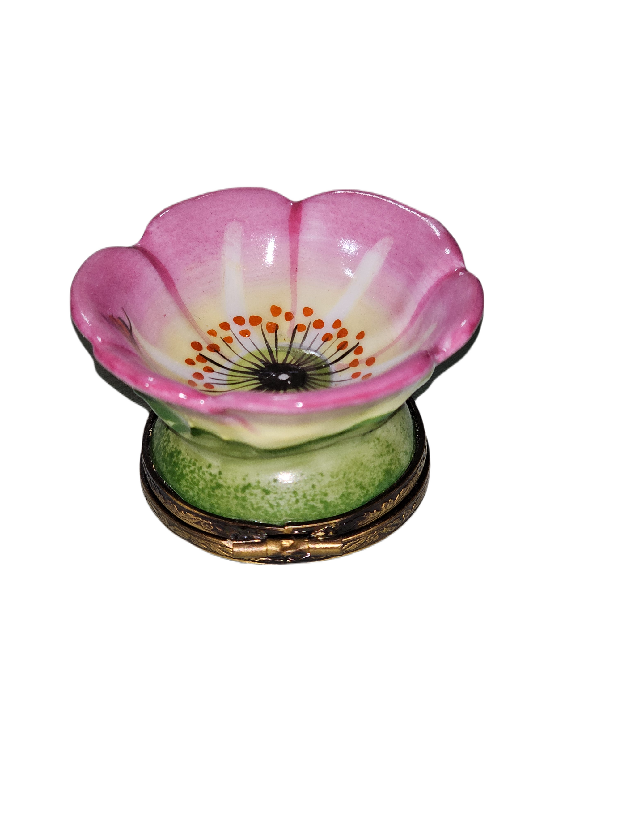 Charming Pink Flower With Bee Porcelain Limoges garden flowers French Trinket Box