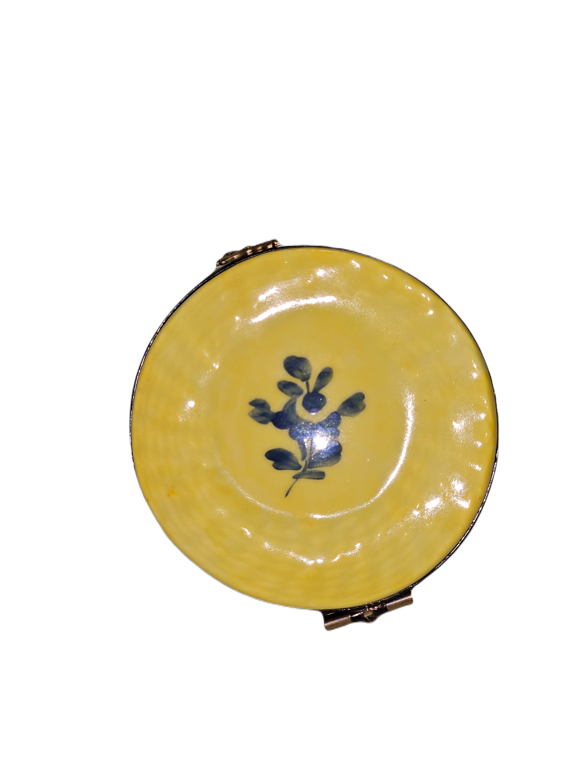 Charming Yellow Floral Hat Porcelain Limoges hat fashion women French Trinket Box