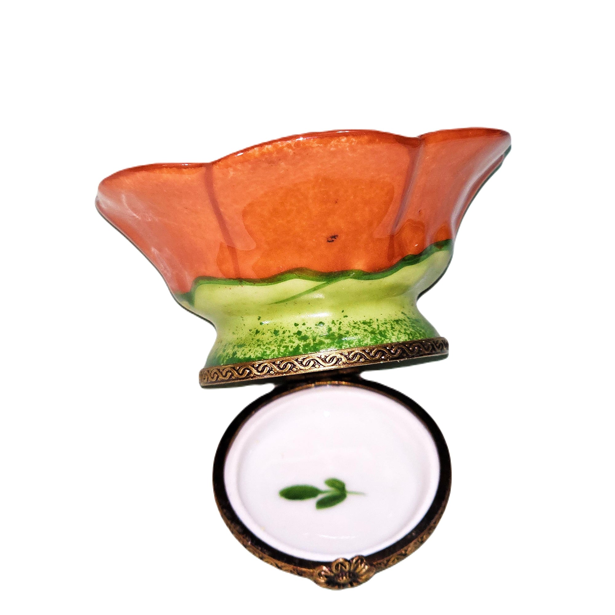 Vibrant Orange Flower with Bee Porcelain Limoges Flowers Garden French Trinket Box