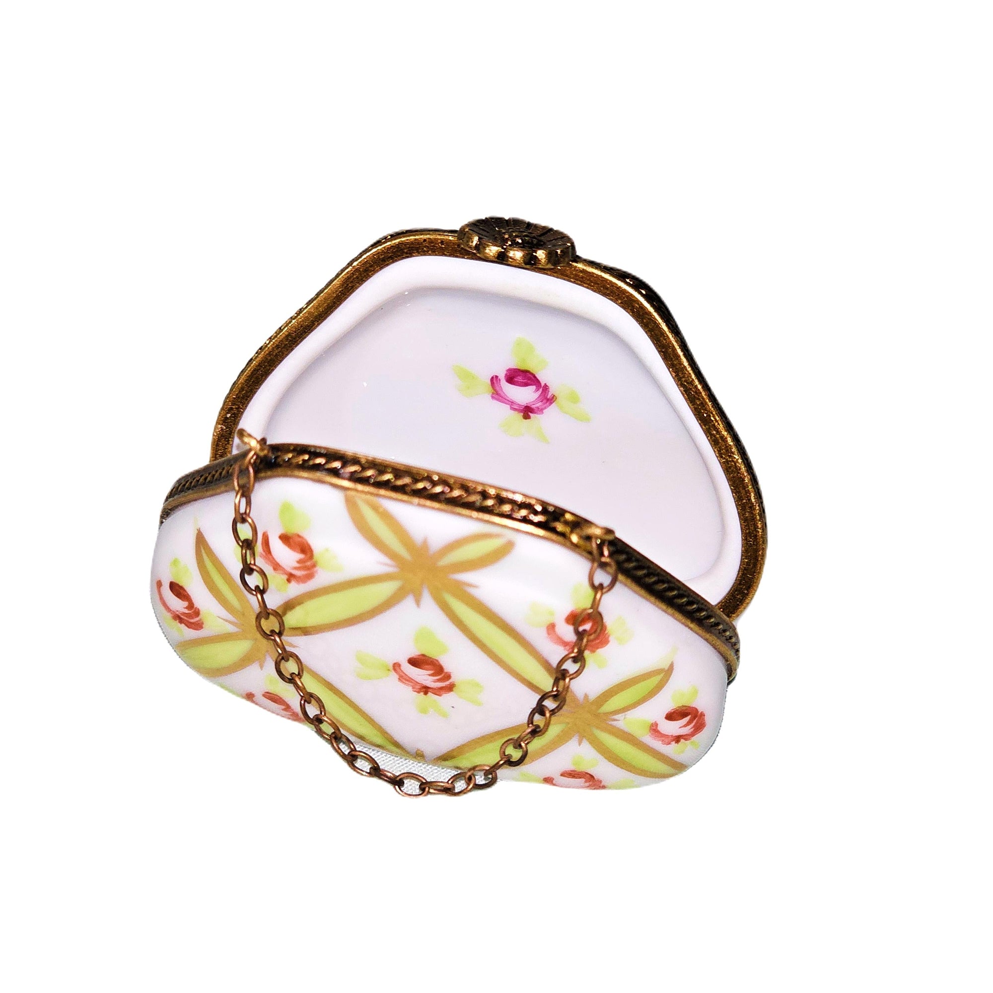 Floral Elegance Criss Cross Purse Porcelain Limoges Purse bag French Trinket Box